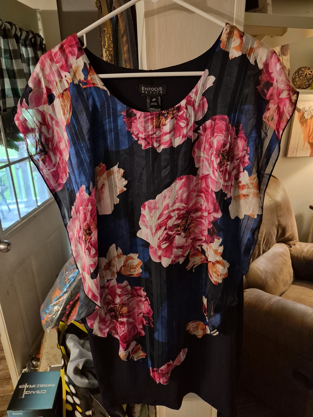 Enfocus Studio Navy Tunic with Pink and Cream Floral Print